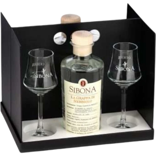 Sibona Grappa Confezione Regalo Barbera + Nebbiolo + 4 Calici