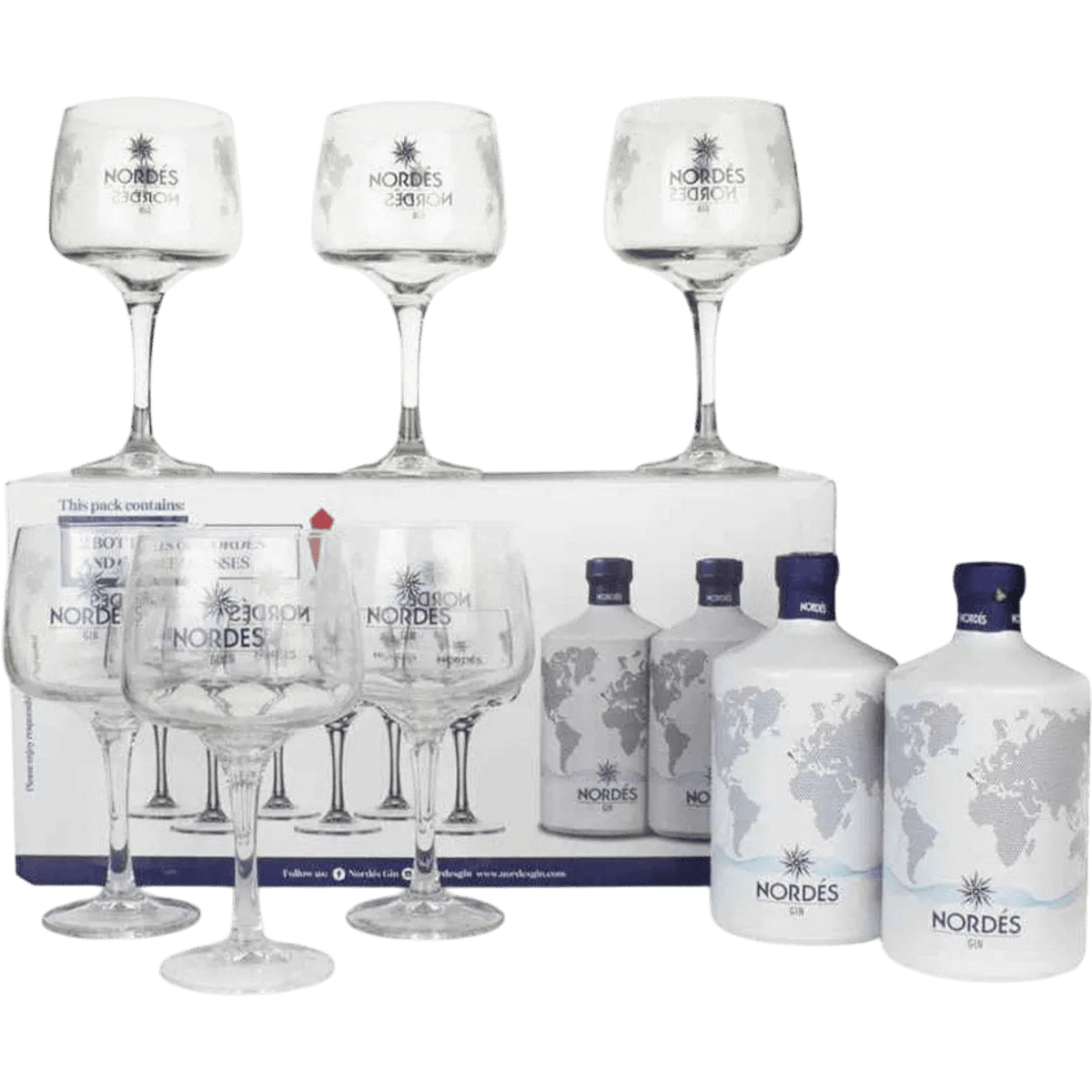 Gin Nordes 2 Bottiglie + 6 Bicchieri cl. 70 - Confezione Regalo