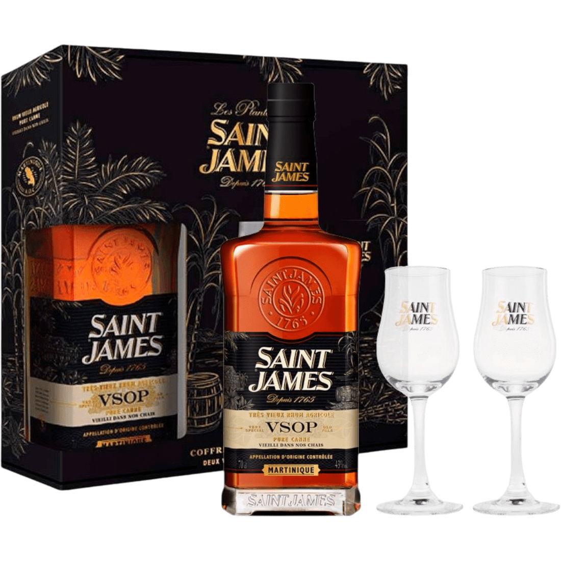 Rum Saint James Rhum Agricole VSOP + 2 Bicchieri cl. 70 - Confezione Regalo