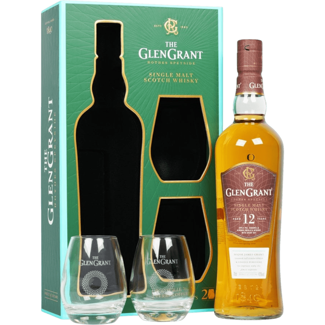 Scotch Whisky Glen Grant 12 Anni + 2 Bicchieri cl. 70 - Confezione Regalo