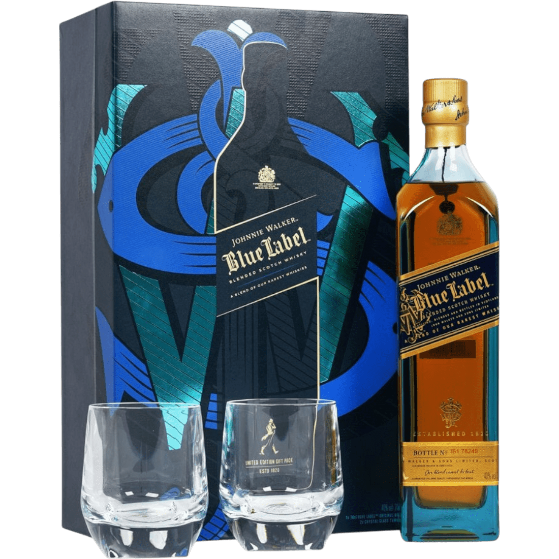 Scotch Whisky Johnnie Walker Blue Label + 2 Bicchieri cl. 70 - Confezione Regalo