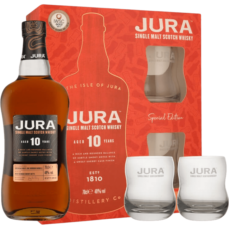 Scotch Whisky Jura 10 Anni + 2 Bicchieri cl. 70 - Confezione Regalo