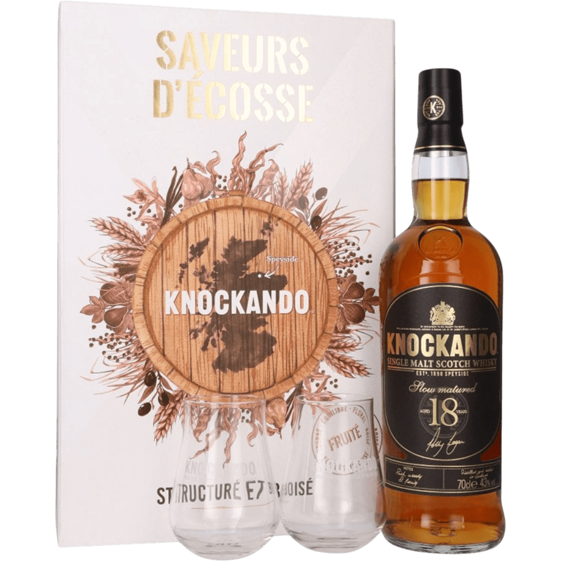 Scotch Whisky Knockando 18 Anni + 2 Bicchieri cl. 70 - Confezione Regalo