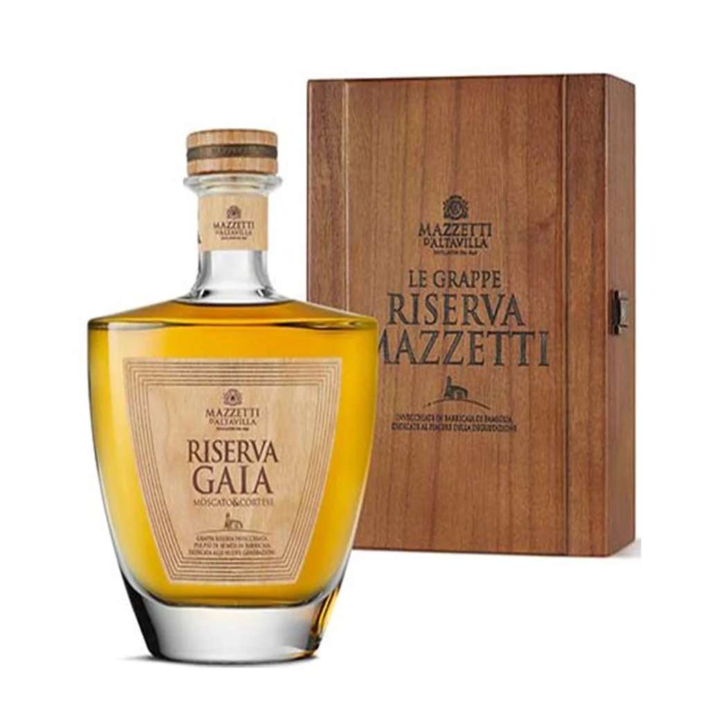 Grappa Mazzetti Riserva Gaia Moscato e Cortese - Cassa Legno cl.70