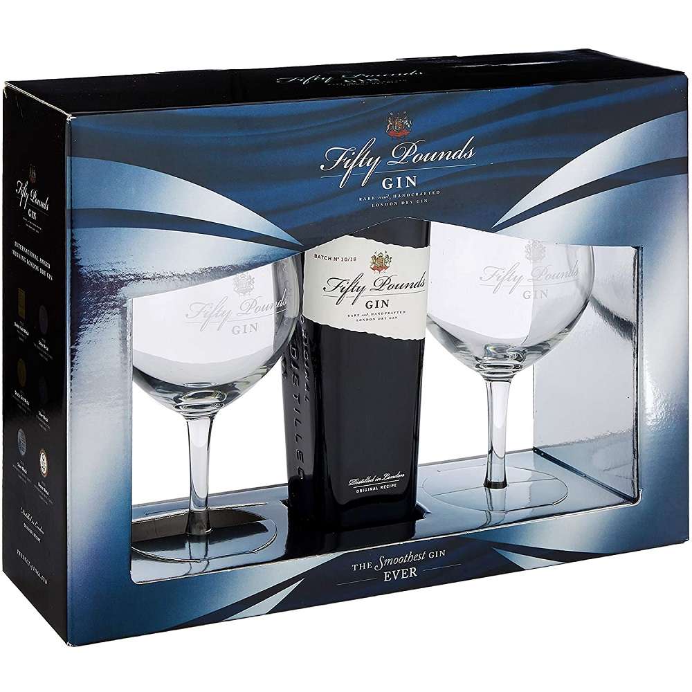 Gin Fifty Pounds + Confezione 2 Bicchieri cl.70