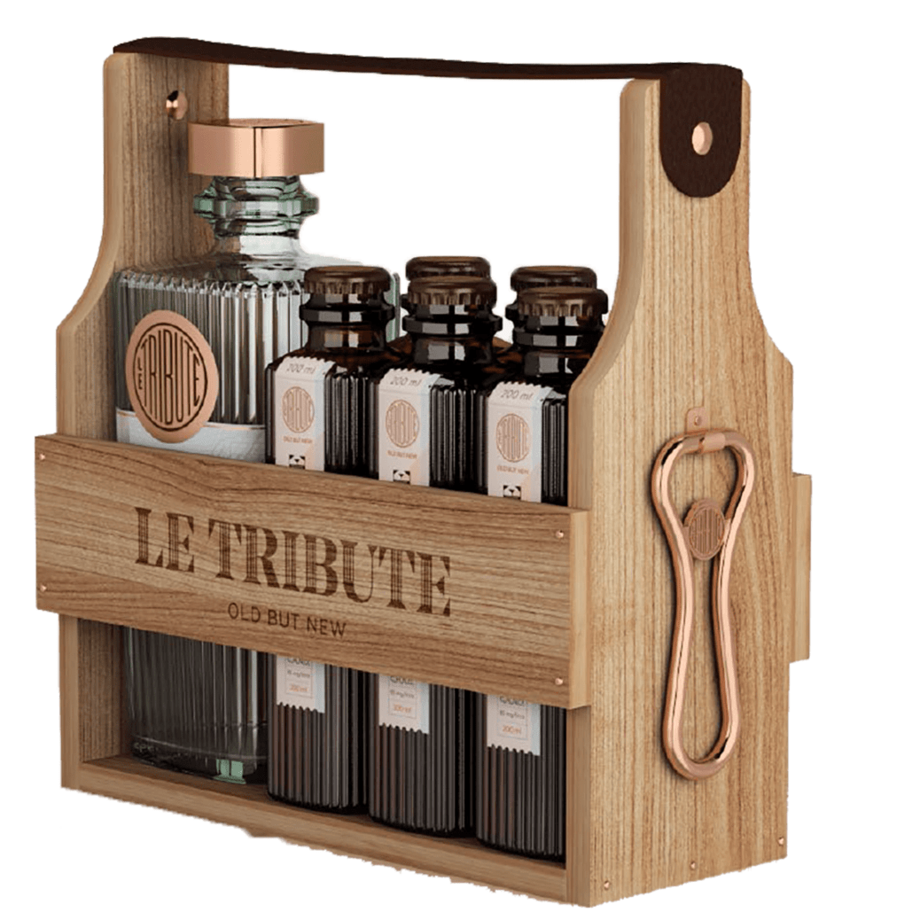 Gin Wooden Pack Tribute 43% Cl70 + 6 Toniche Le Tribute cl.70