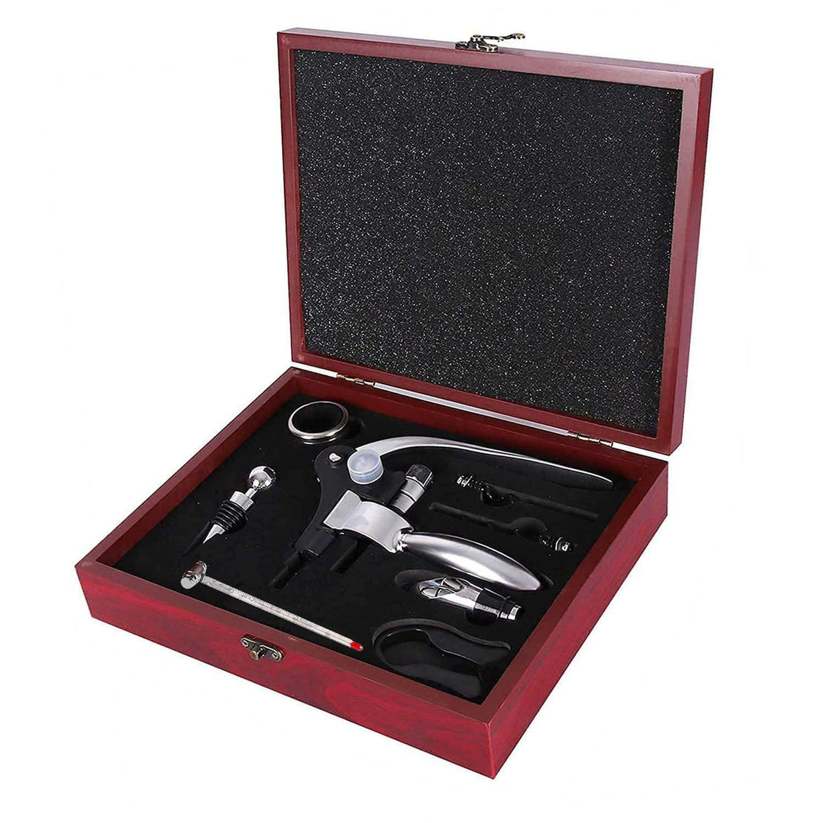 Accessorio Vino Set Legno Cavatappi a Leva Termometro Antigoccia