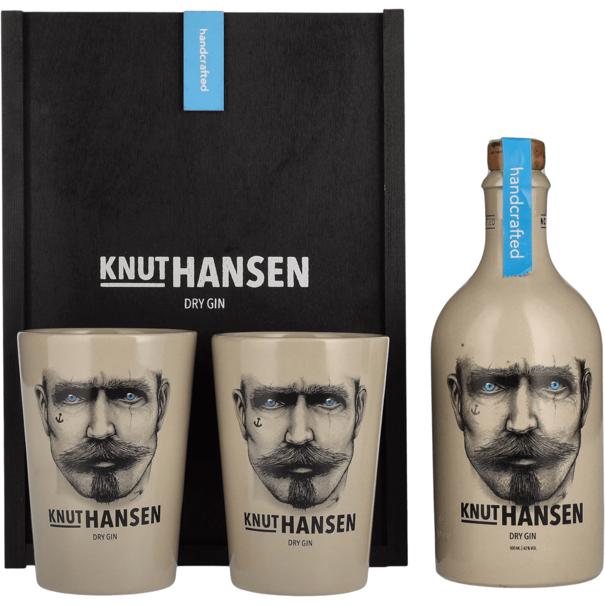 Gin Knut Hansen Scatola Legno + 2 Bicchieri cl. 70 - Confezione Regalo