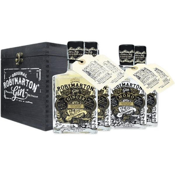 Gin Roby Marton 4 Mini Bottiglie Single Botanicals Scatola Legno cl. 70 - Confezione Regalo