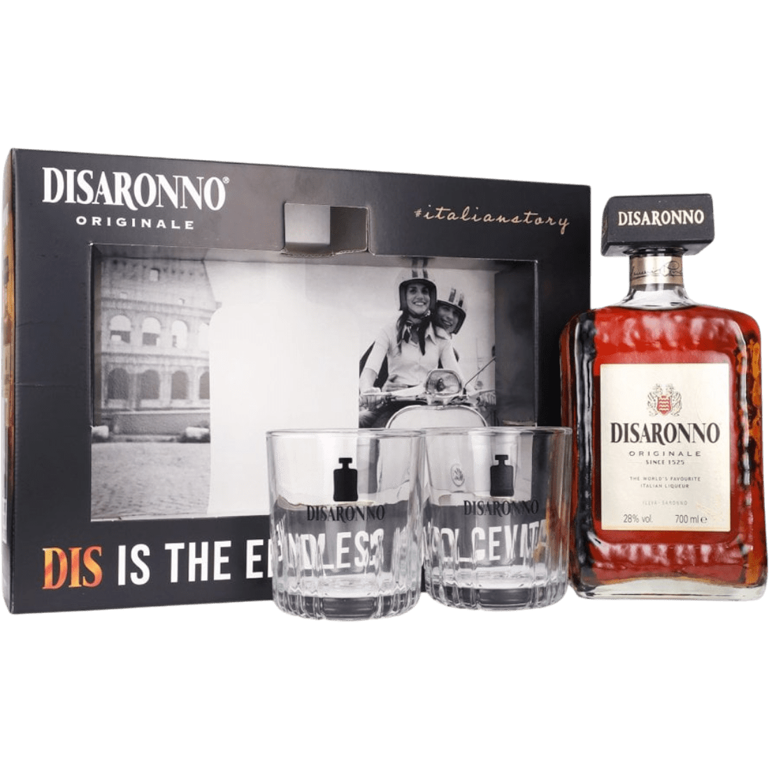 Liquore Disaronno Amaretto + 2 Bicchieri cl. 70 - Confezione Regalo