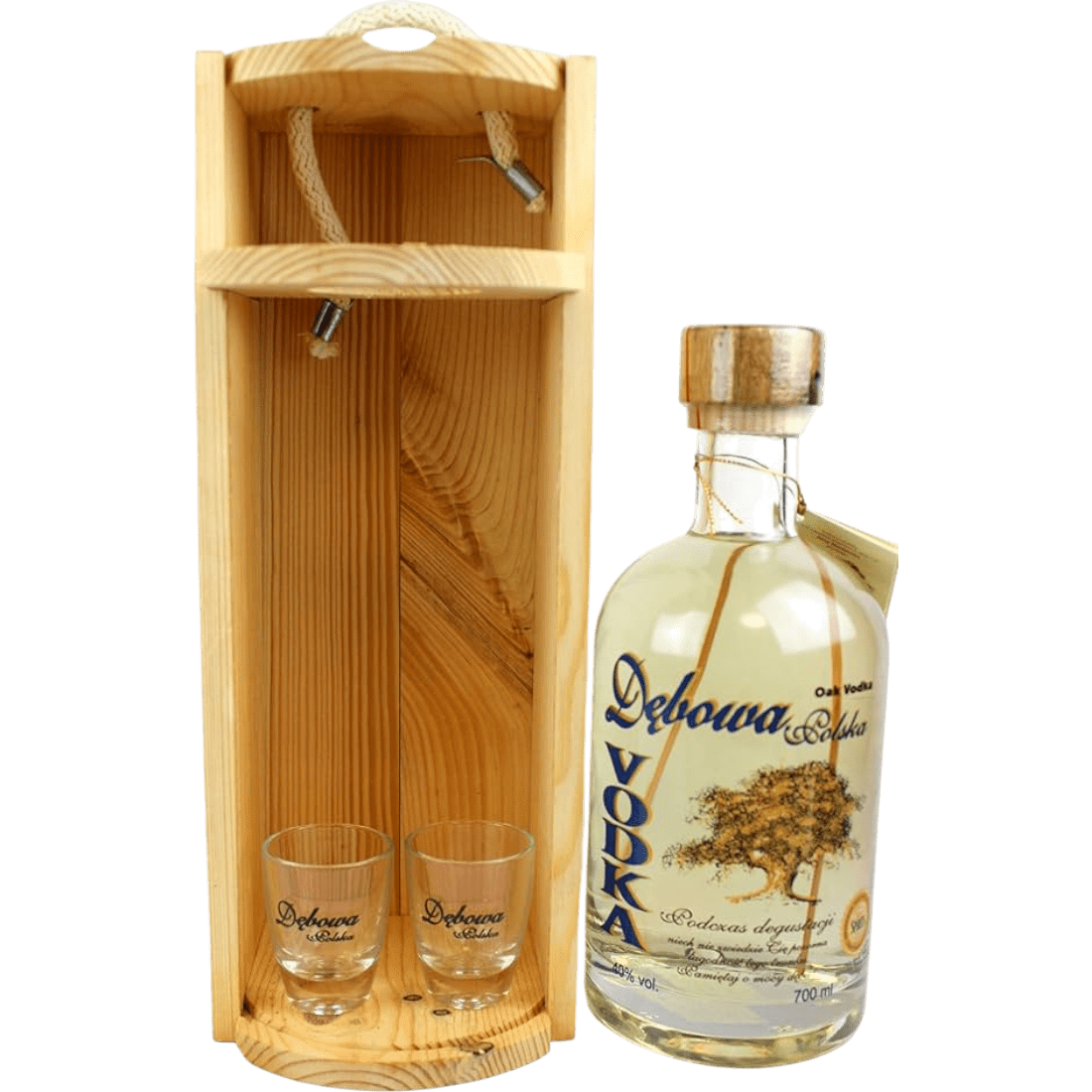 Vodka Debowa Scatola Legno + 2 Shot cl. 70 - Confezione Regalo