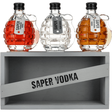 Vodka Saper 3 Bottiglie Bomba A Mano Scatola Legno cl. 70 - Confezione Regalo