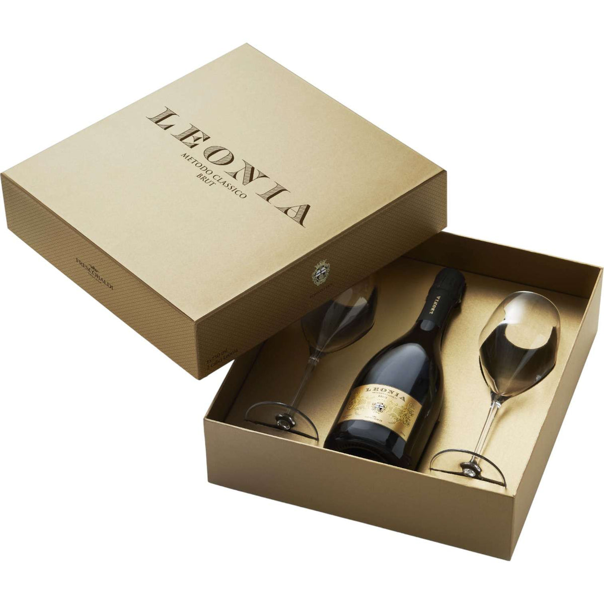 Confezione Leonia Metodo Classico Millesimato + Cofanetto Oro + 2 Calici leonia
